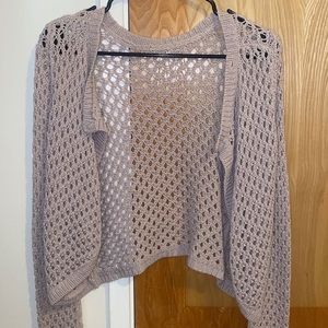 Beige long sleeve cardigan with holes